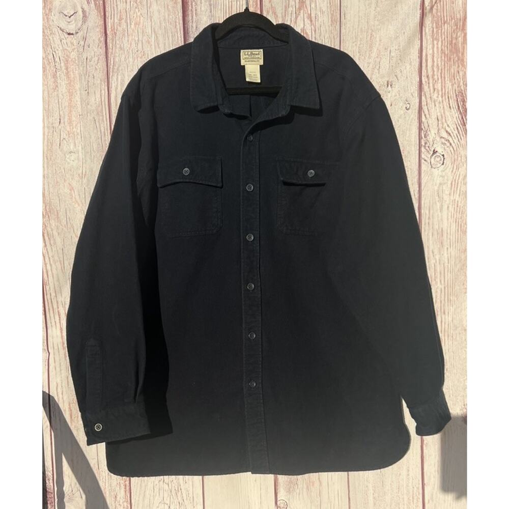LL Bean Chamois Heavy Weight Flannel Shirt Trad Fit Button Navy Blue Men's XXL